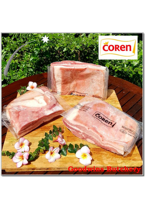 Pork belly samcan SKIN ON Coren Spain frozen PORTIONED SMALL ROAST +/-1.3kg (price/kg)